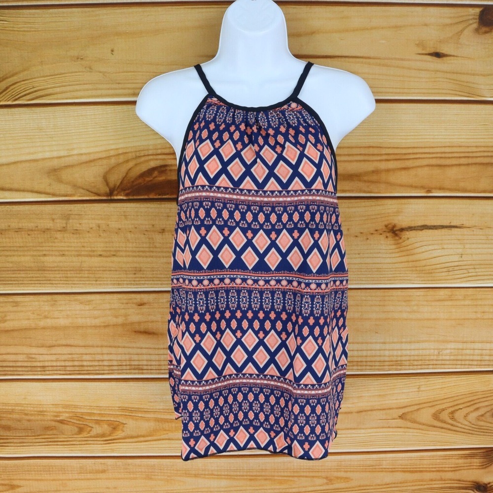 Wishful Park Tank Top Blouse Womens Size S Multicolor Geometric‎ Tie Lightweight